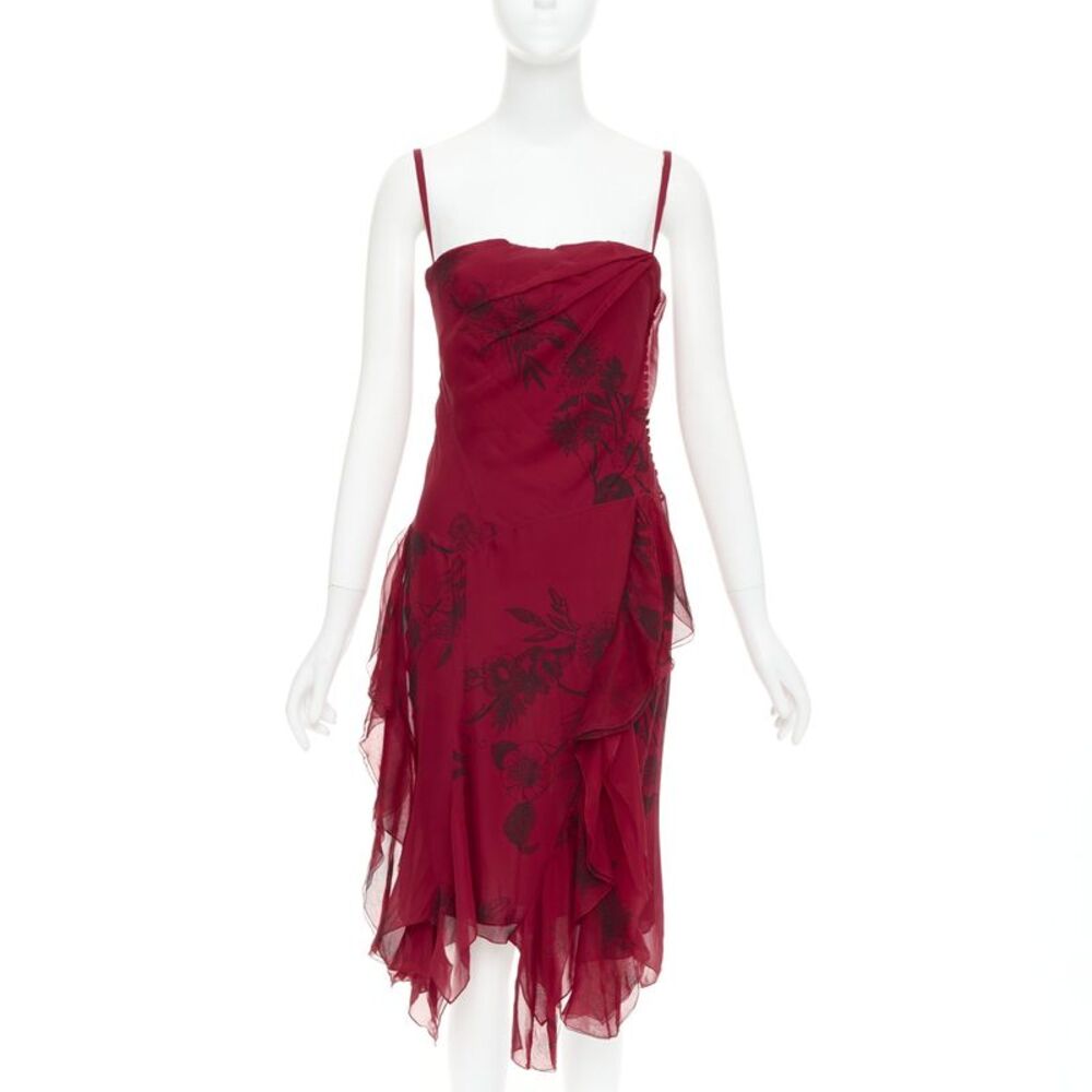 CHRISTIAN DIOR 2006 John Galliano Vintage Runway red silk floral dress FR40 M - Picture 3 of 8